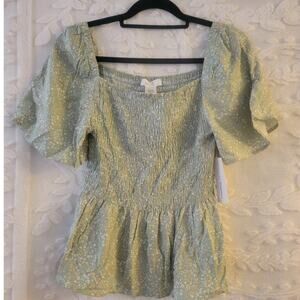 NWT Romantic Fairy Cottagecore Green & White Top Size Large